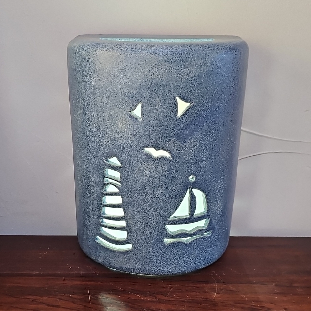 NEW KIVA Lighting new  Blue Ceramic Wall Sconce wet outside sailboat lighthouse